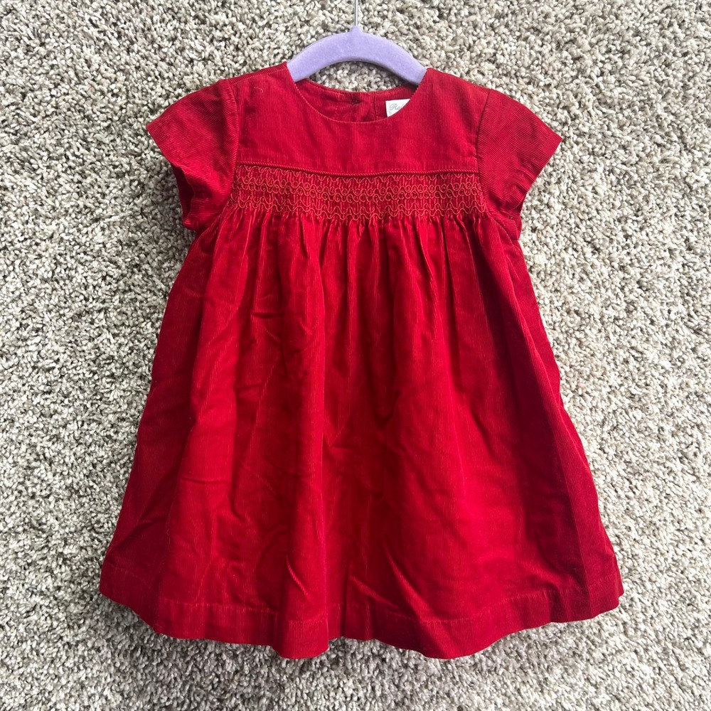 Ralph Lauren Dress Baby 9M Red Smocked Corduroy Short Sleeve‎